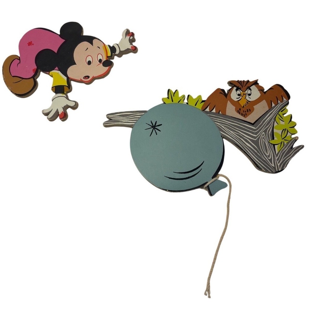 Disney Mickey Mouse and Owl Cardboard Wall Decor Nursery Art Set Vintage - Picture 5 of 7
